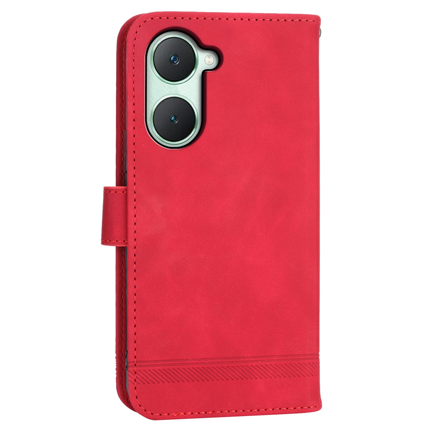DIERFENG DF-03 Flip Cover for vivo Y03 Shell Lines Imprinted Wallet Stand Mobile Phone Case - Red