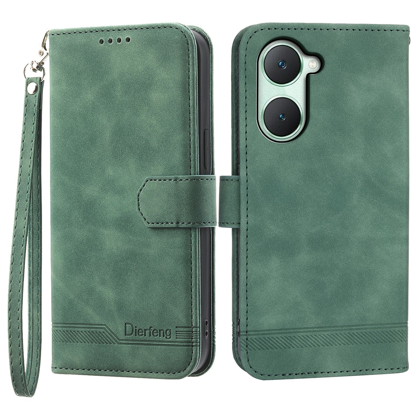 DIERFENG DF-03 Flip Cover for vivo Y03 Shell Lines Imprinted Wallet Stand Mobile Phone Case - Green