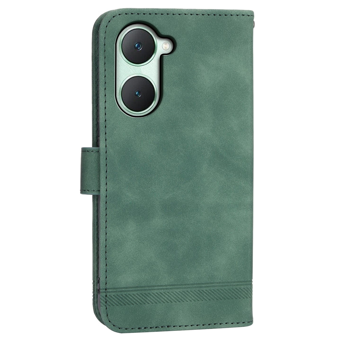 DIERFENG DF-03 Flip Cover for vivo Y03 Shell Lines Imprinted Wallet Stand Mobile Phone Case - Green