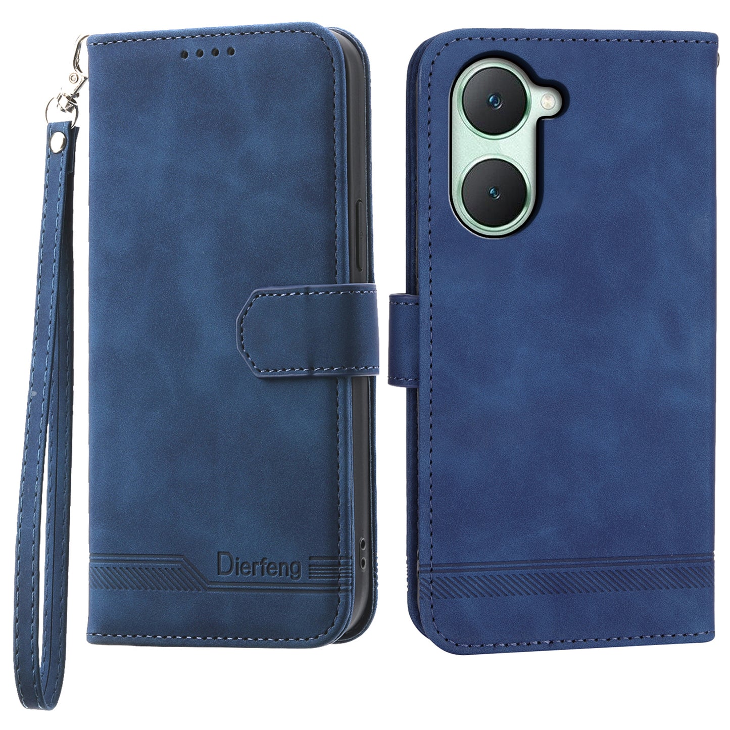 DIERFENG DF-03 Flip Cover for vivo Y03 Shell Lines Imprinted Wallet Stand Mobile Phone Case - Blue