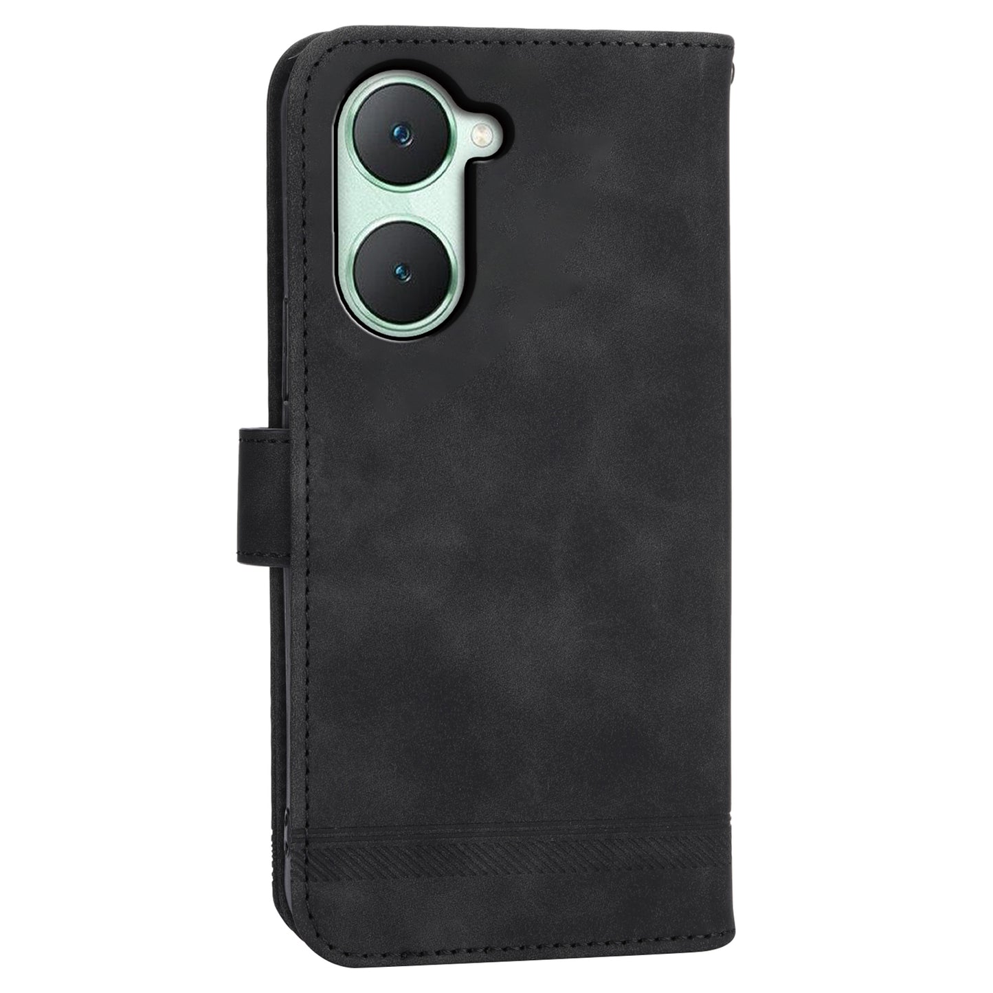 DIERFENG DF-03 Flip Cover for vivo Y03 Shell Lines Imprinted Wallet Stand Mobile Phone Case - Black