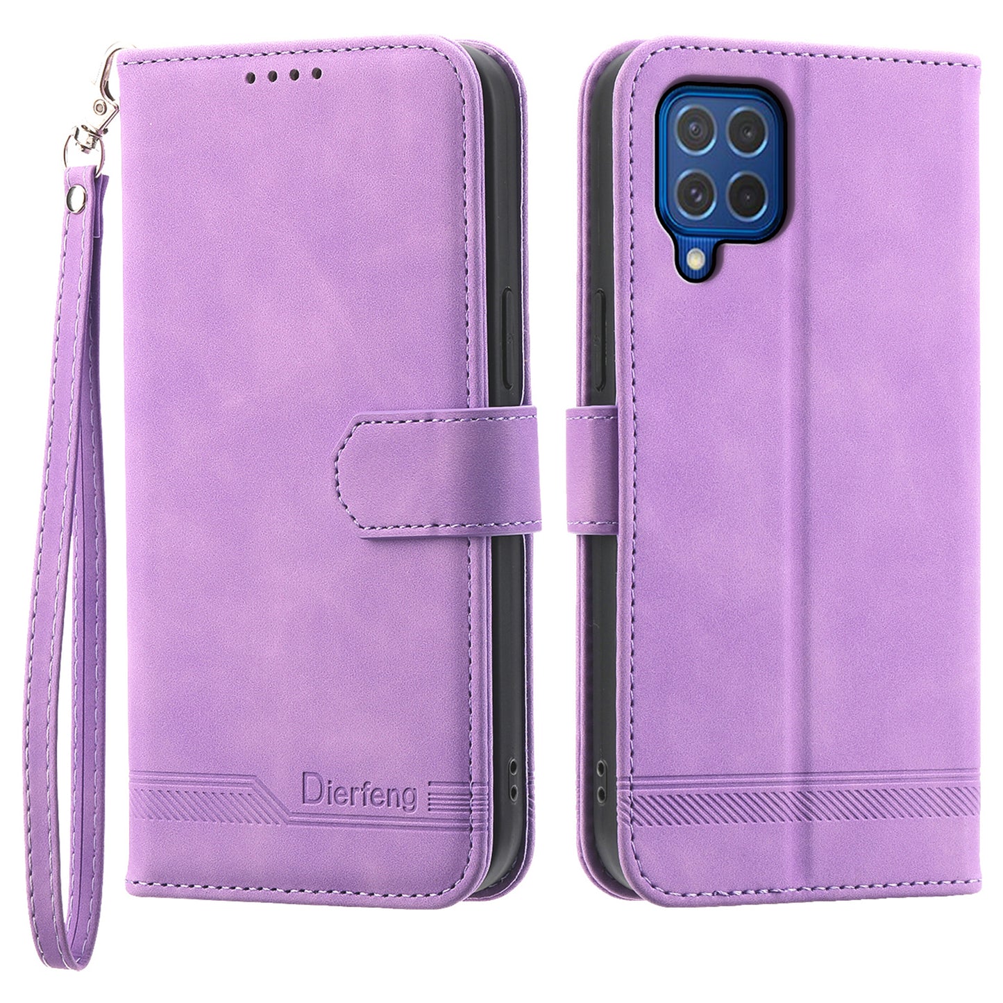 DIERFENG DF-03 Leather Cover for Samsung Galaxy M62 Case Lines Imprinted Wallet Stand Shell - Purple