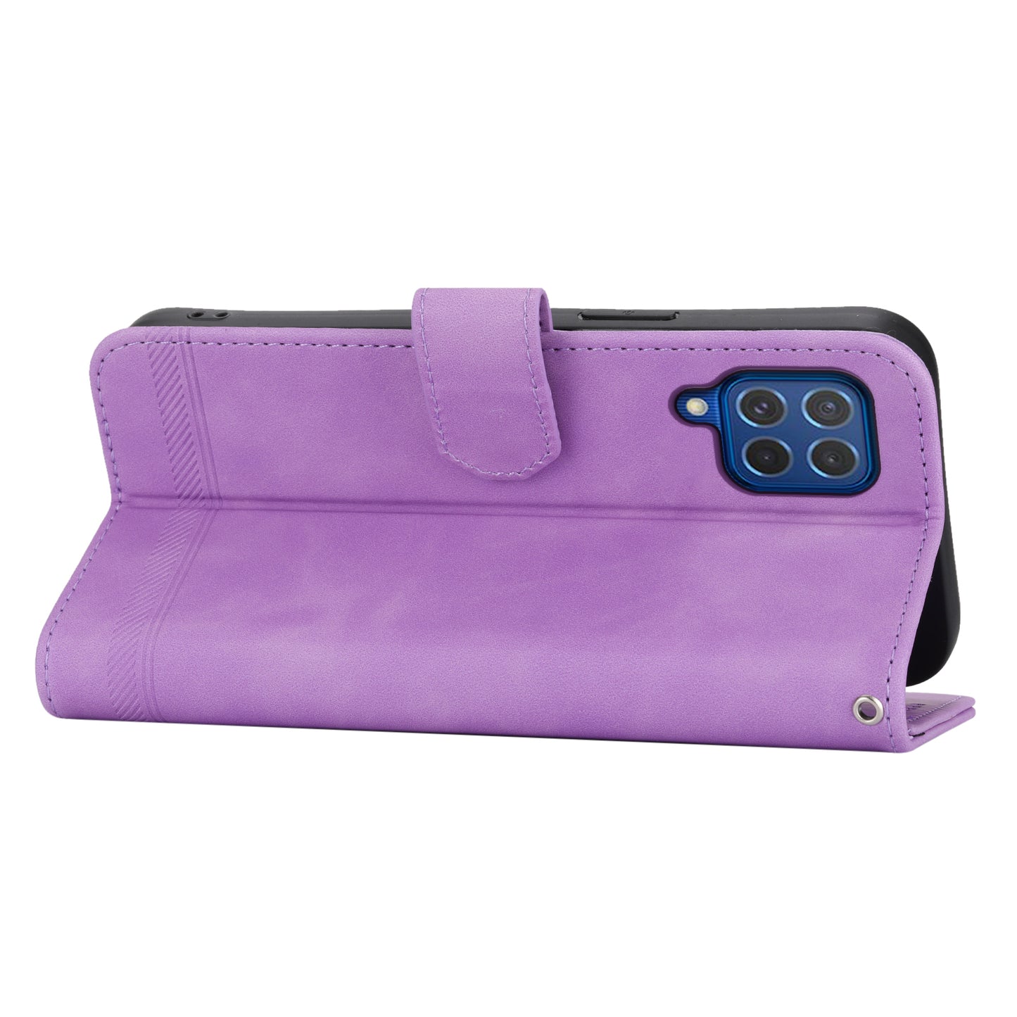 DIERFENG DF-03 Leather Cover for Samsung Galaxy M62 Case Lines Imprinted Wallet Stand Shell - Purple