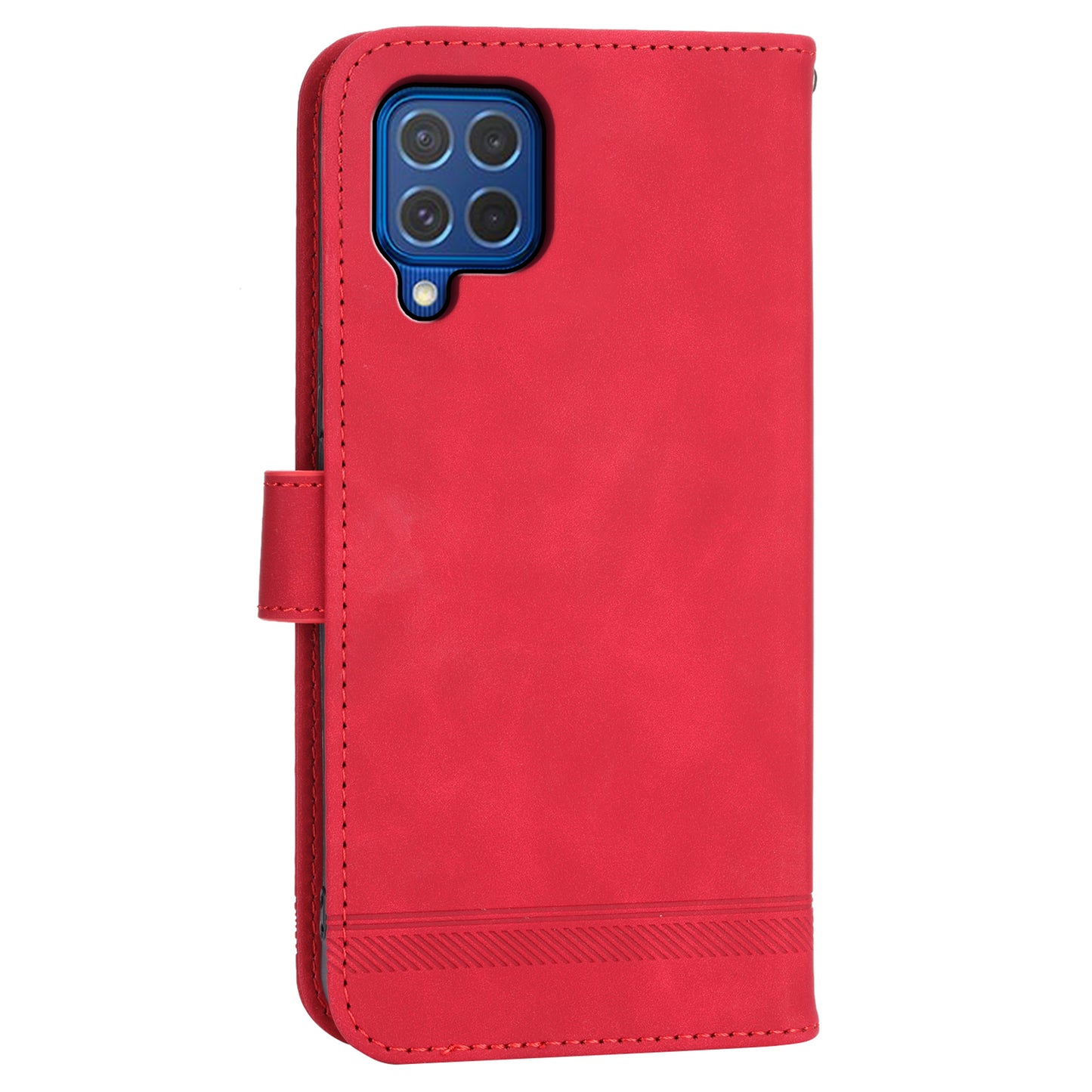 DIERFENG DF-03 Leather Cover for Samsung Galaxy M62 Case Lines Imprinted Wallet Stand Shell - Red