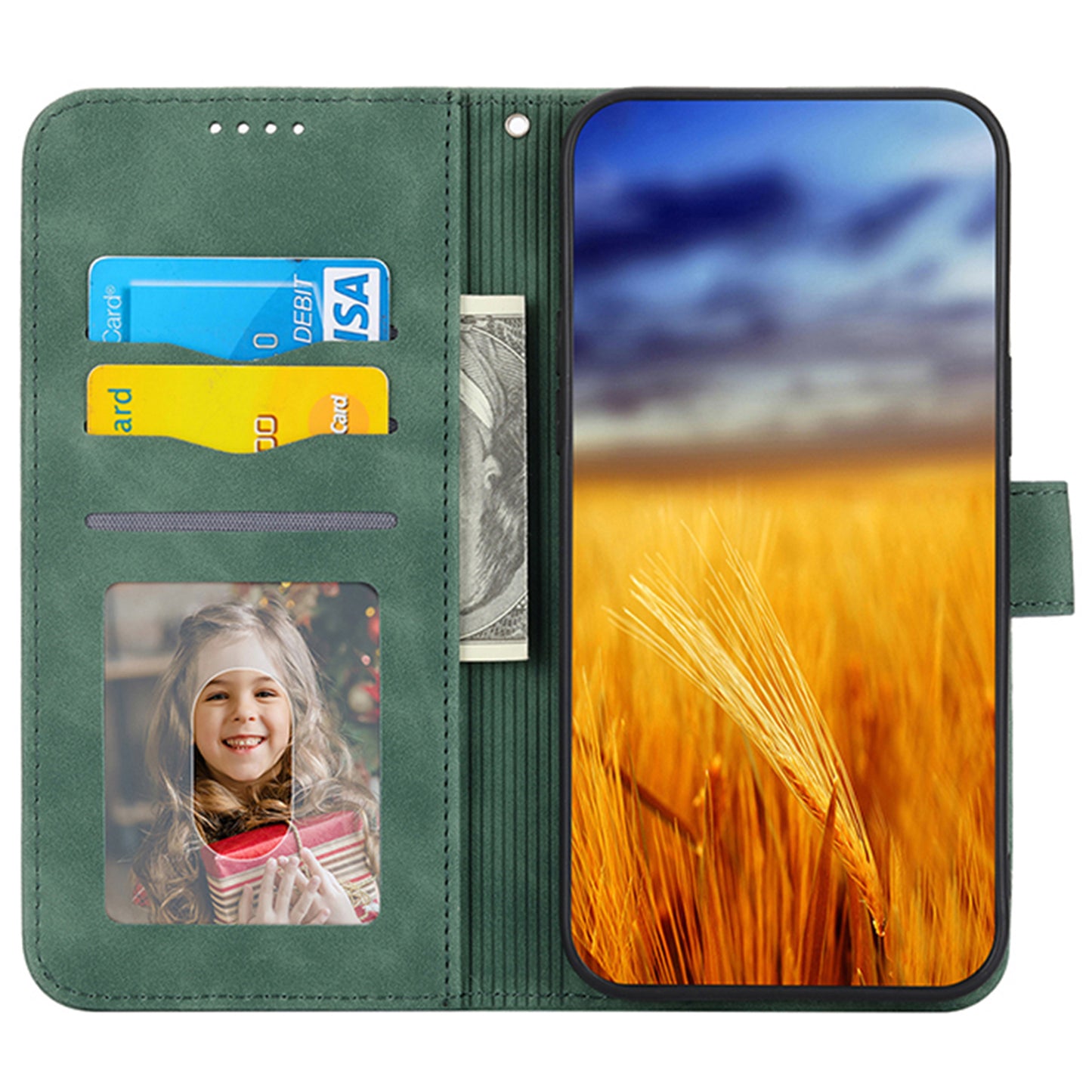 DIERFENG DF-03 Leather Cover for Samsung Galaxy M62 Case Lines Imprinted Wallet Stand Shell - Green