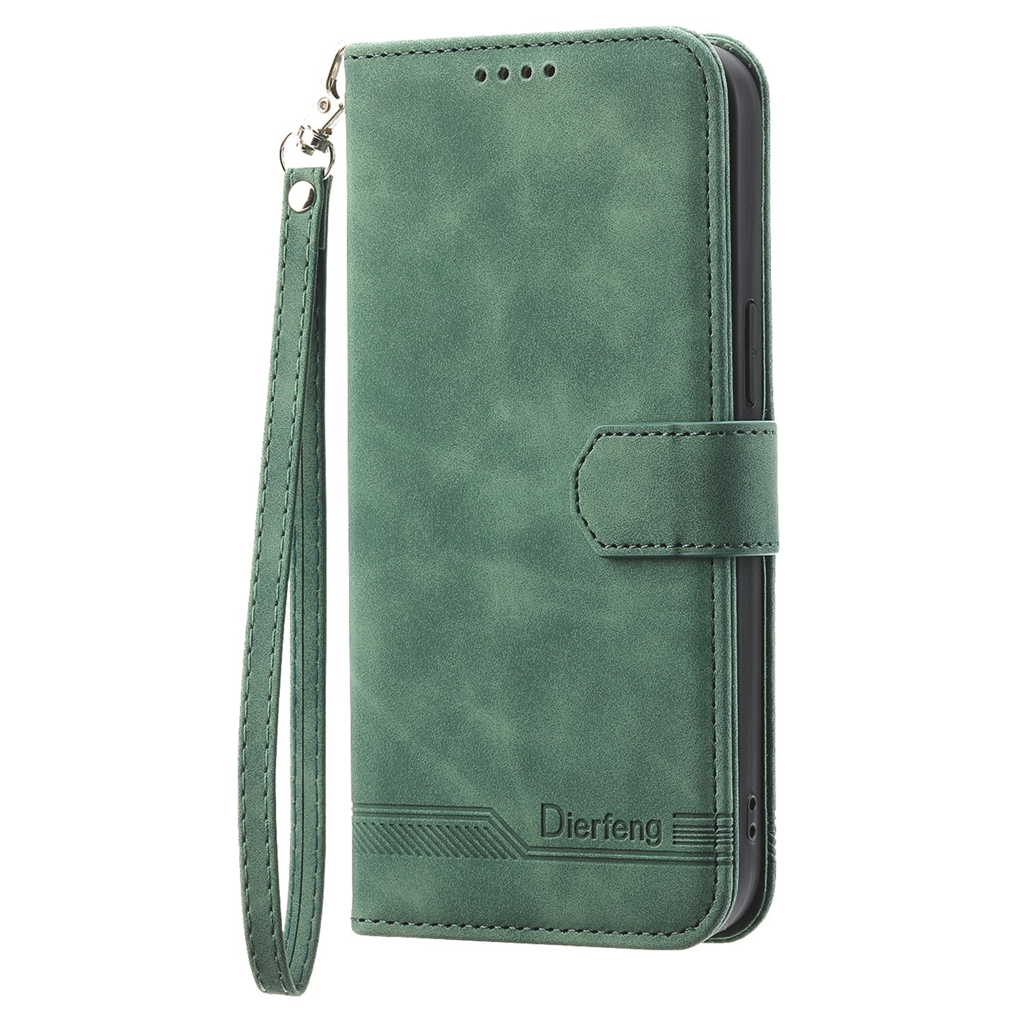 DIERFENG DF-03 Leather Cover for Samsung Galaxy M62 Case Lines Imprinted Wallet Stand Shell - Green