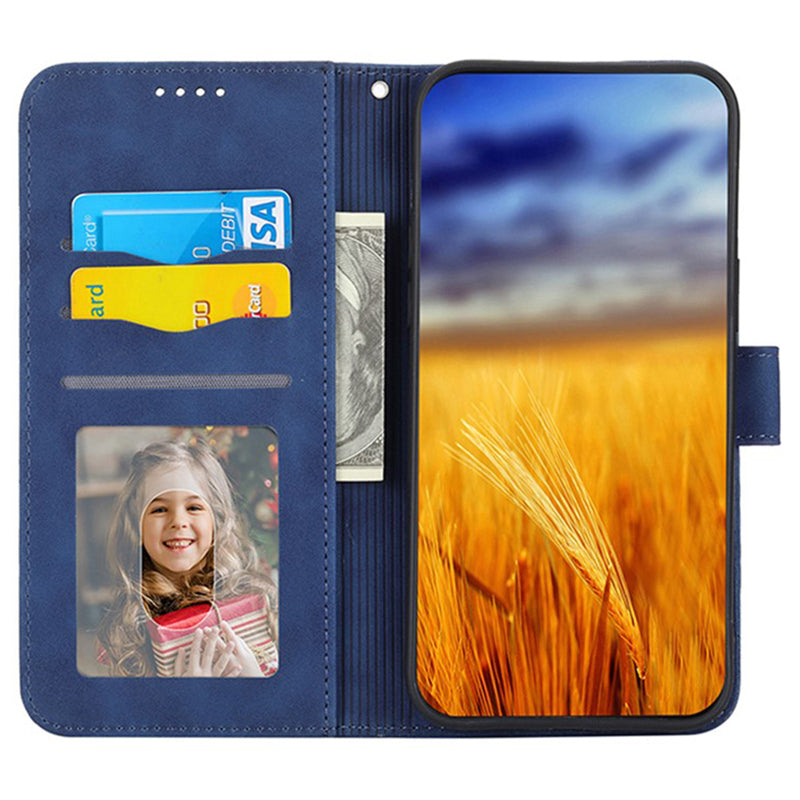 DIERFENG DF-03 Leather Cover for Samsung Galaxy M62 Case Lines Imprinted Wallet Stand Shell - Blue