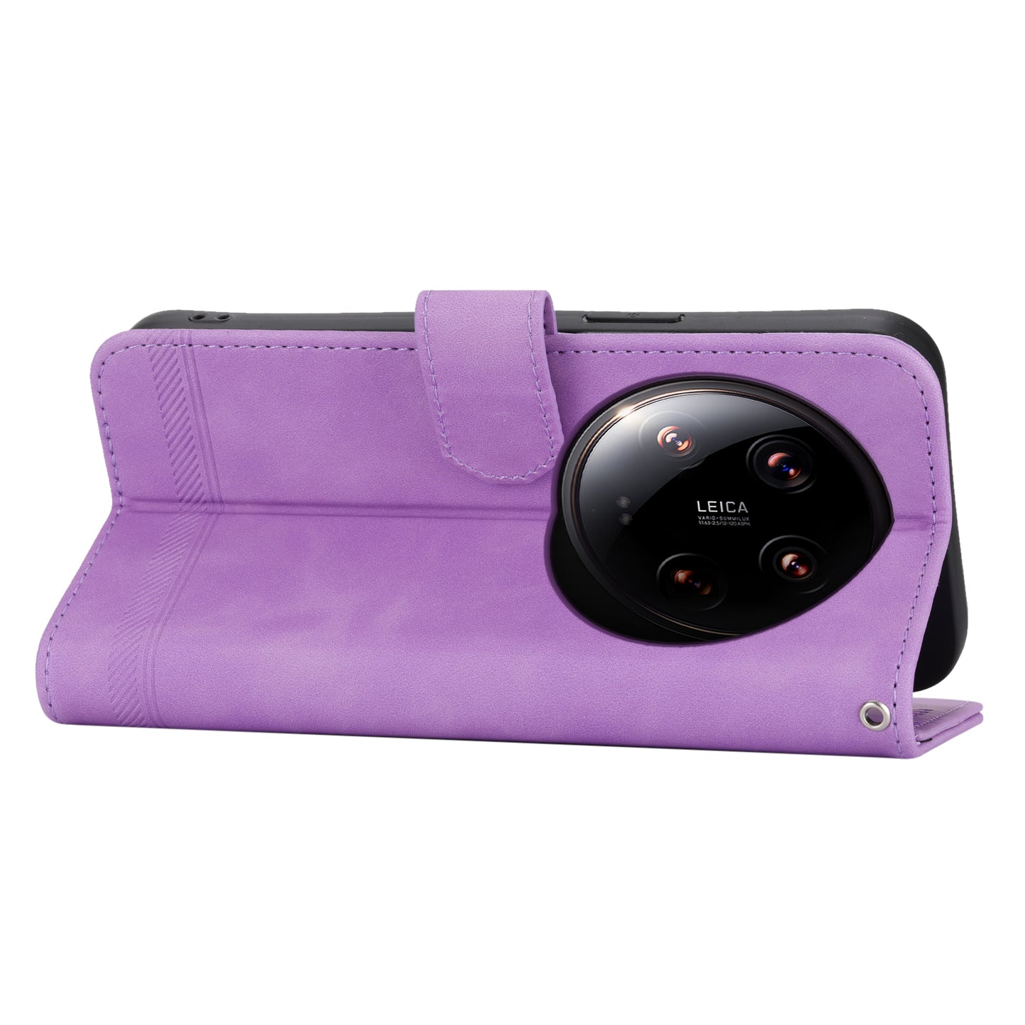 DIERFENG DF-03 Wallet Case for Xiaomi 14 Ultra Phone Shell Lines Imprinted Flip Stand Cover - Purple