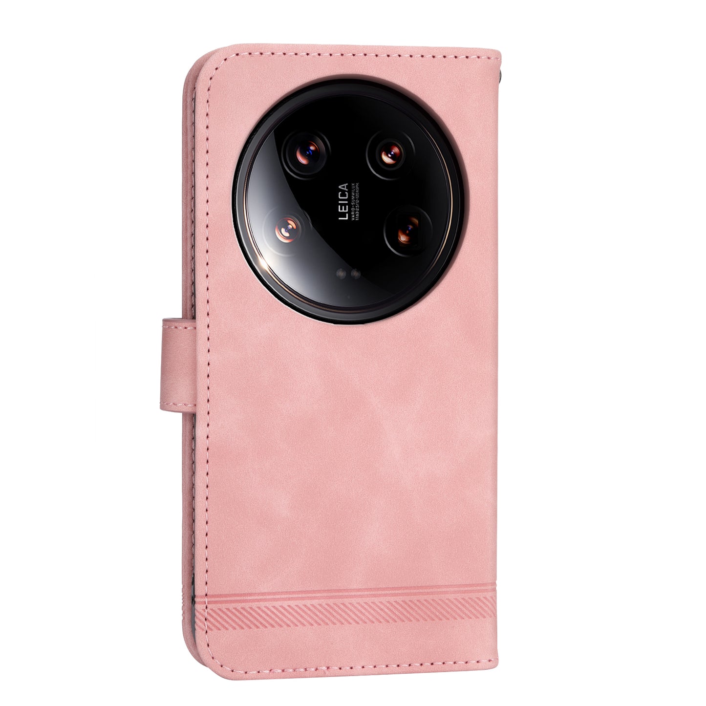 DIERFENG DF-03 Wallet Case for Xiaomi 14 Ultra Phone Shell Lines Imprinted Flip Stand Cover - Pink
