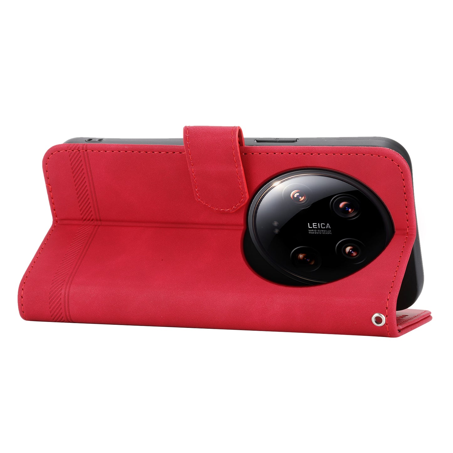 DIERFENG DF-03 Wallet Case for Xiaomi 14 Ultra Phone Shell Lines Imprinted Flip Stand Cover - Red