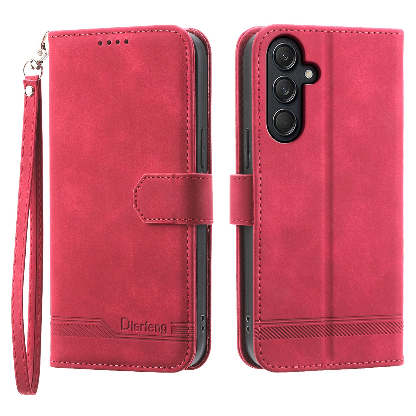 DIERFENG DF-03 For Samsung Galaxy M55 5G Wallet Case Lines Imprinted Leather Phone Cover - Red