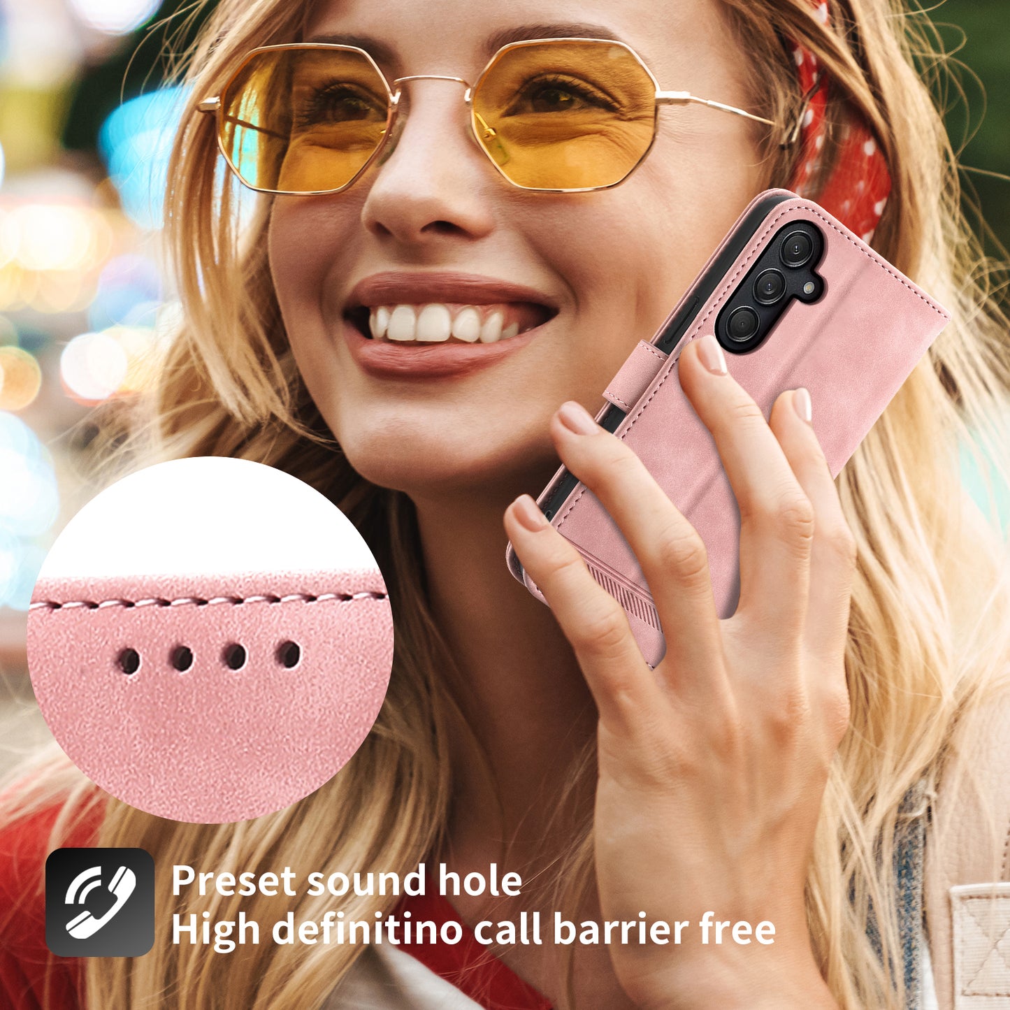 DIERFENG DF-03 For Samsung Galaxy M55 5G Wallet Case Lines Imprinted Leather Phone Cover - Pink