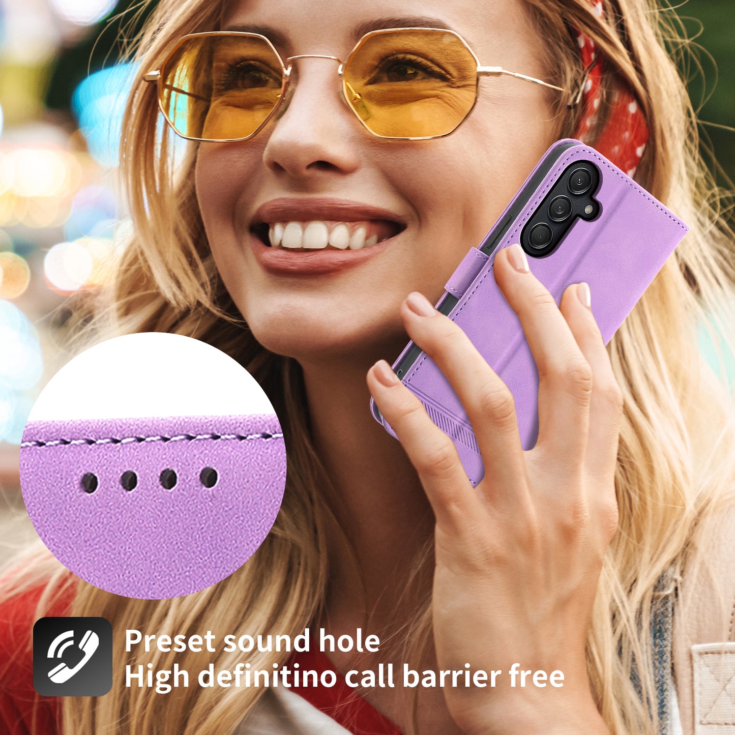 DIERFENG DF-03 For Samsung Galaxy M55 5G Wallet Case Lines Imprinted Leather Phone Cover - Purple