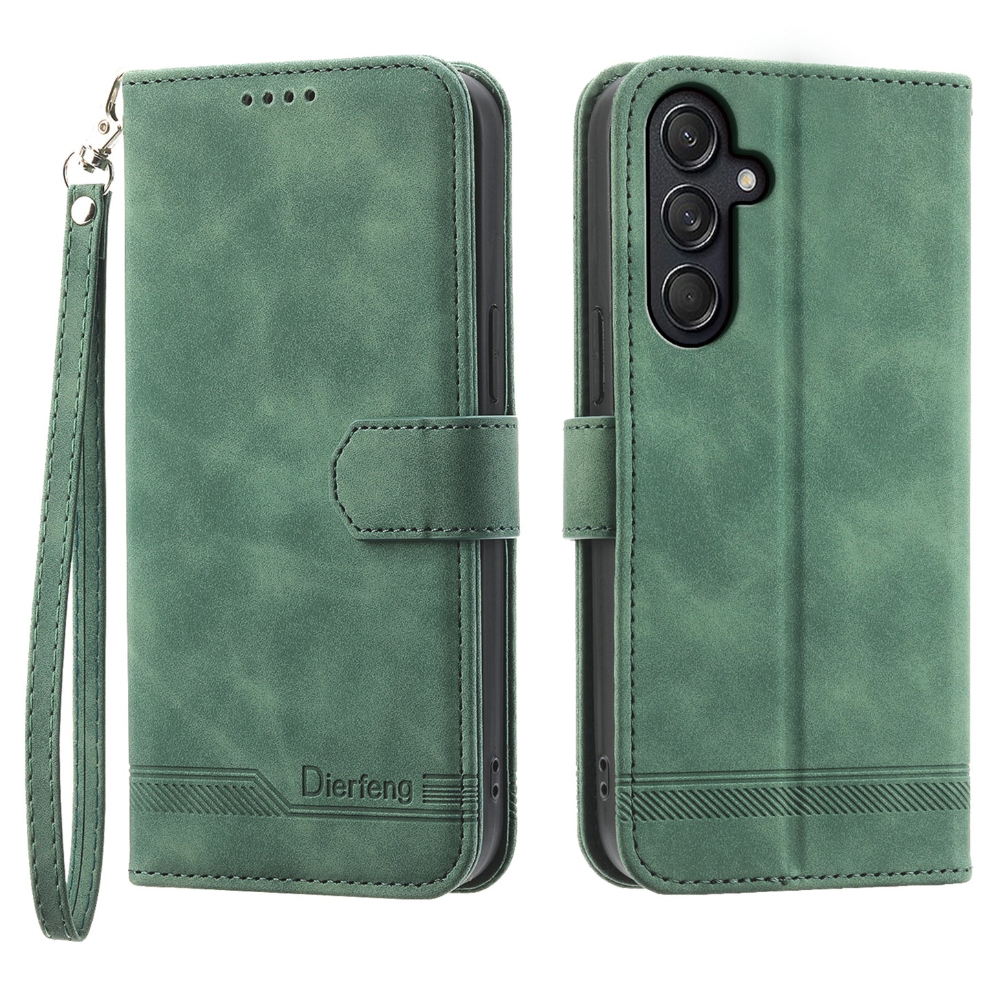 DIERFENG DF-03 For Samsung Galaxy M55 5G Wallet Case Lines Imprinted Leather Phone Cover - Green