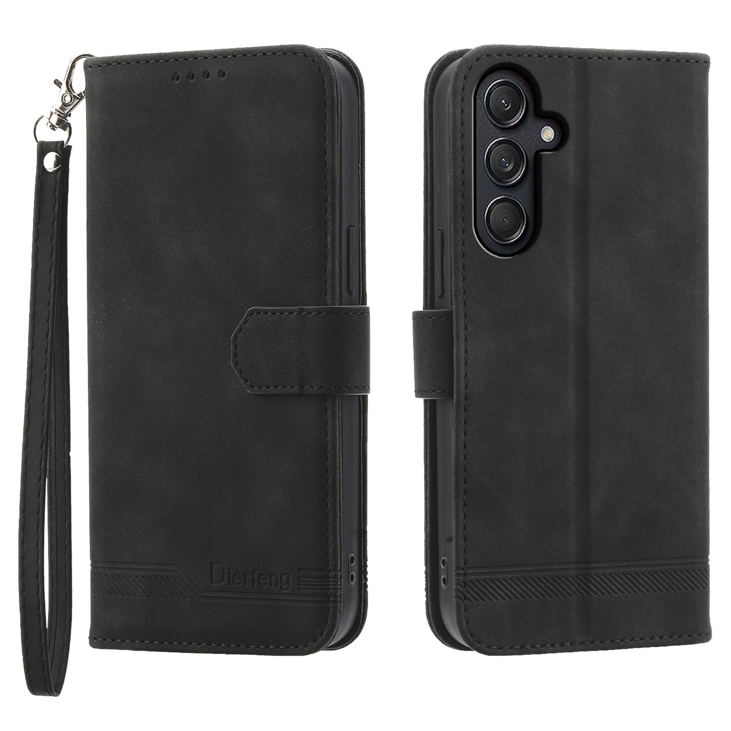 DIERFENG DF-03 For Samsung Galaxy M55 5G Wallet Case Lines Imprinted Leather Phone Cover - Black