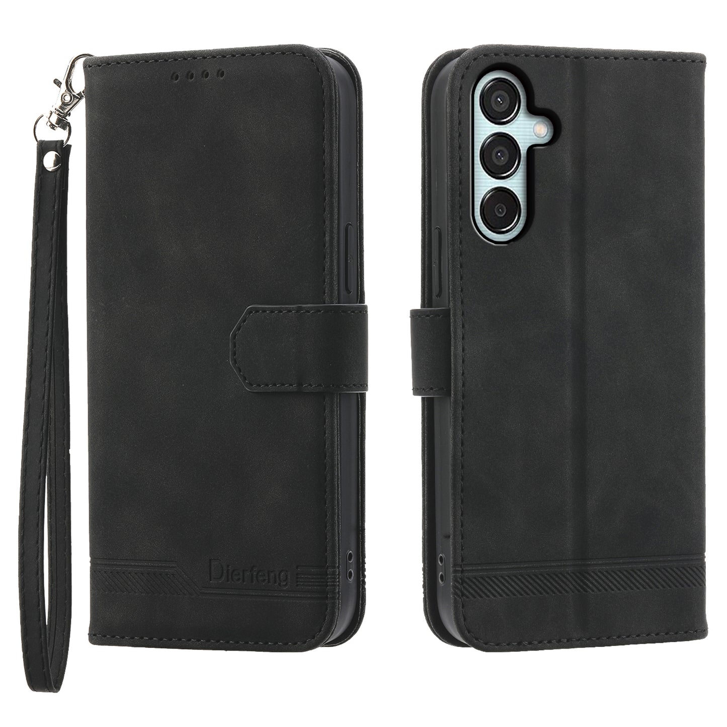 DIERFENG DF-03 Flip Stand Cover for Samsung Galaxy M15 5G / F15 5G Cases Imprinted Card Holder Shell - Black