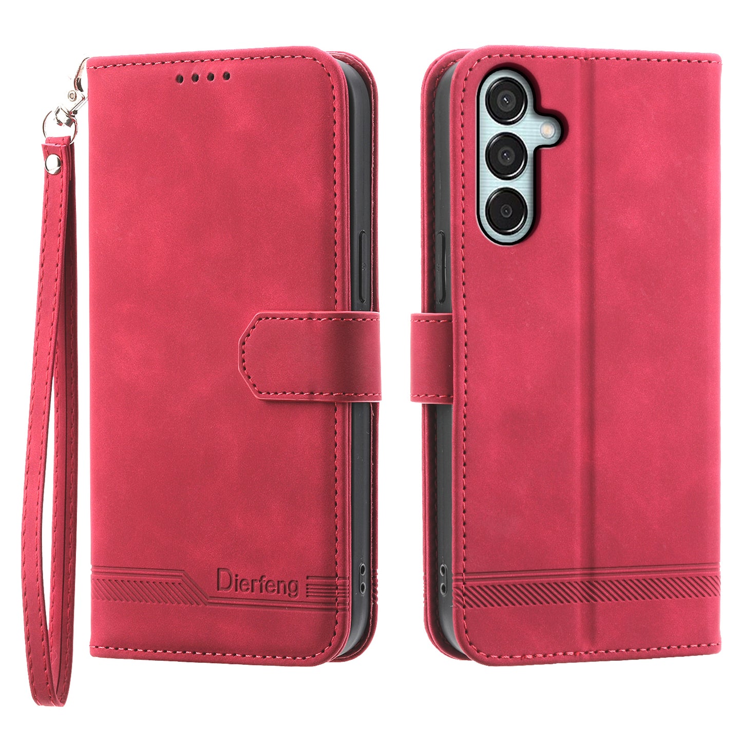 DIERFENG DF-03 Flip Stand Cover for Samsung Galaxy M15 5G / F15 5G Cases Imprinted Card Holder Shell - Red