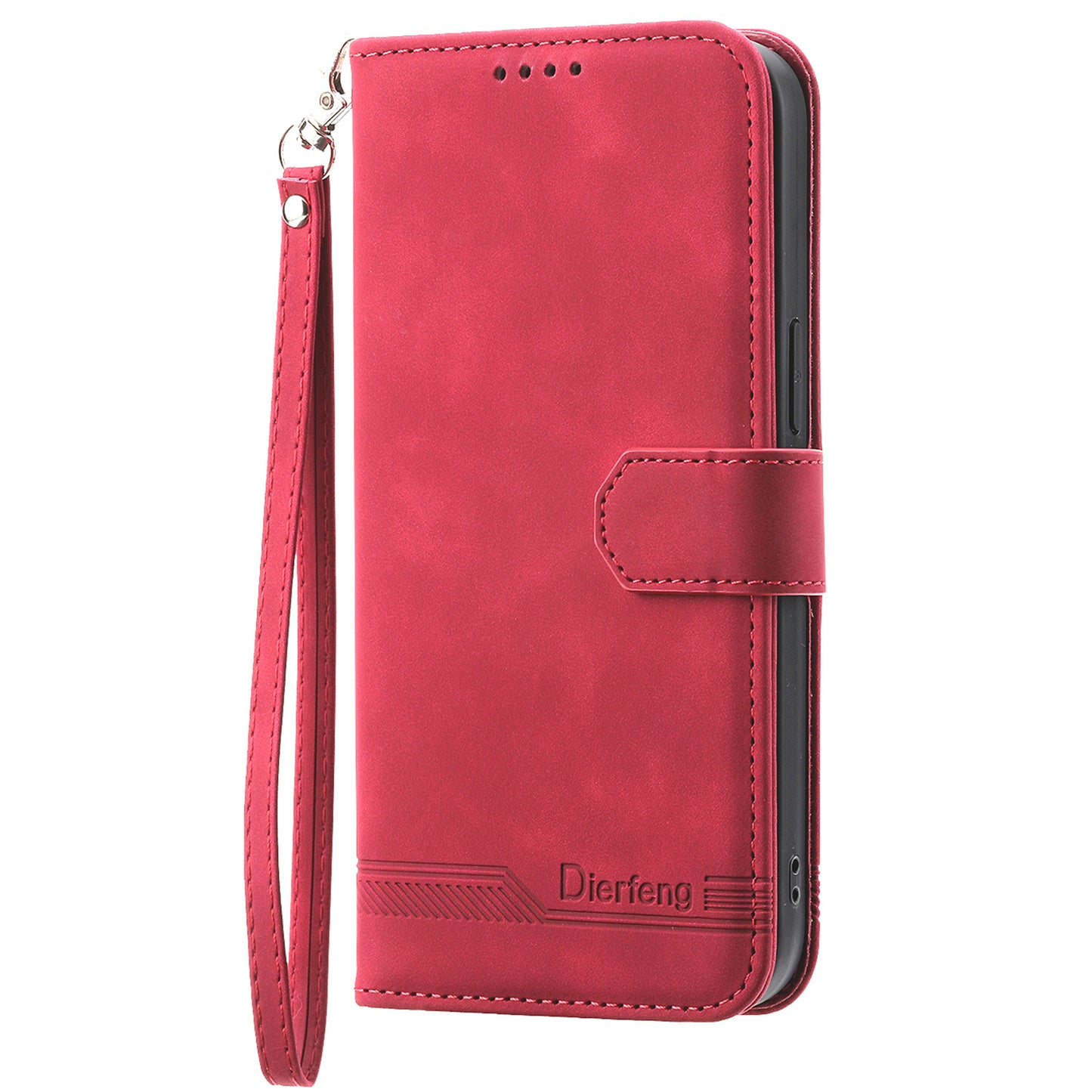 DIERFENG DF-03 For Realme 12+ 5G / Narzo 70 Pro 5G Case Imprinted Wallet Phone Cover with Hand Strap - Red