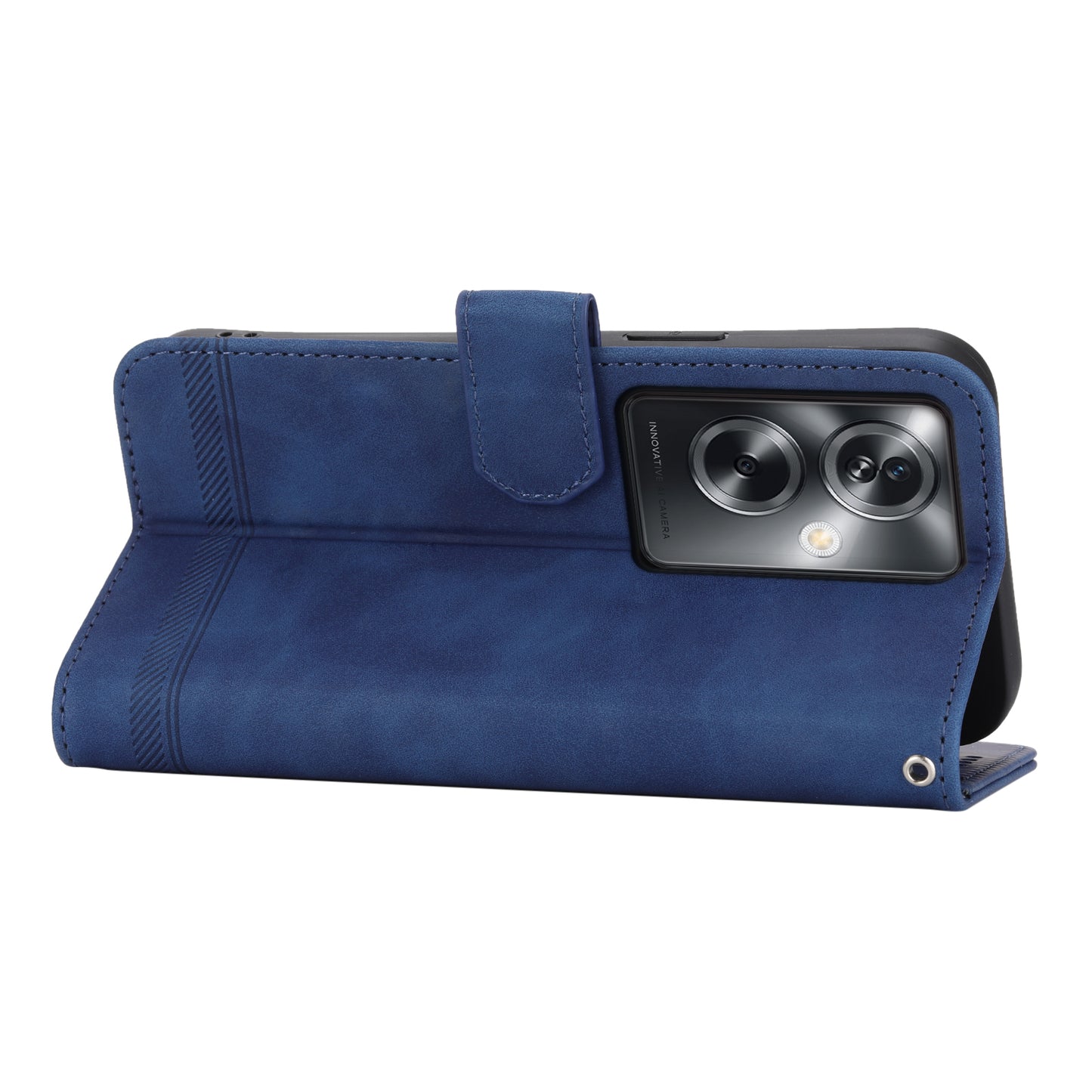 DIERFENG DF-03 Phone Stand Cover for Oppo A2 5G / A79 5G Shell Lines Imprinted Leather Case - Blue