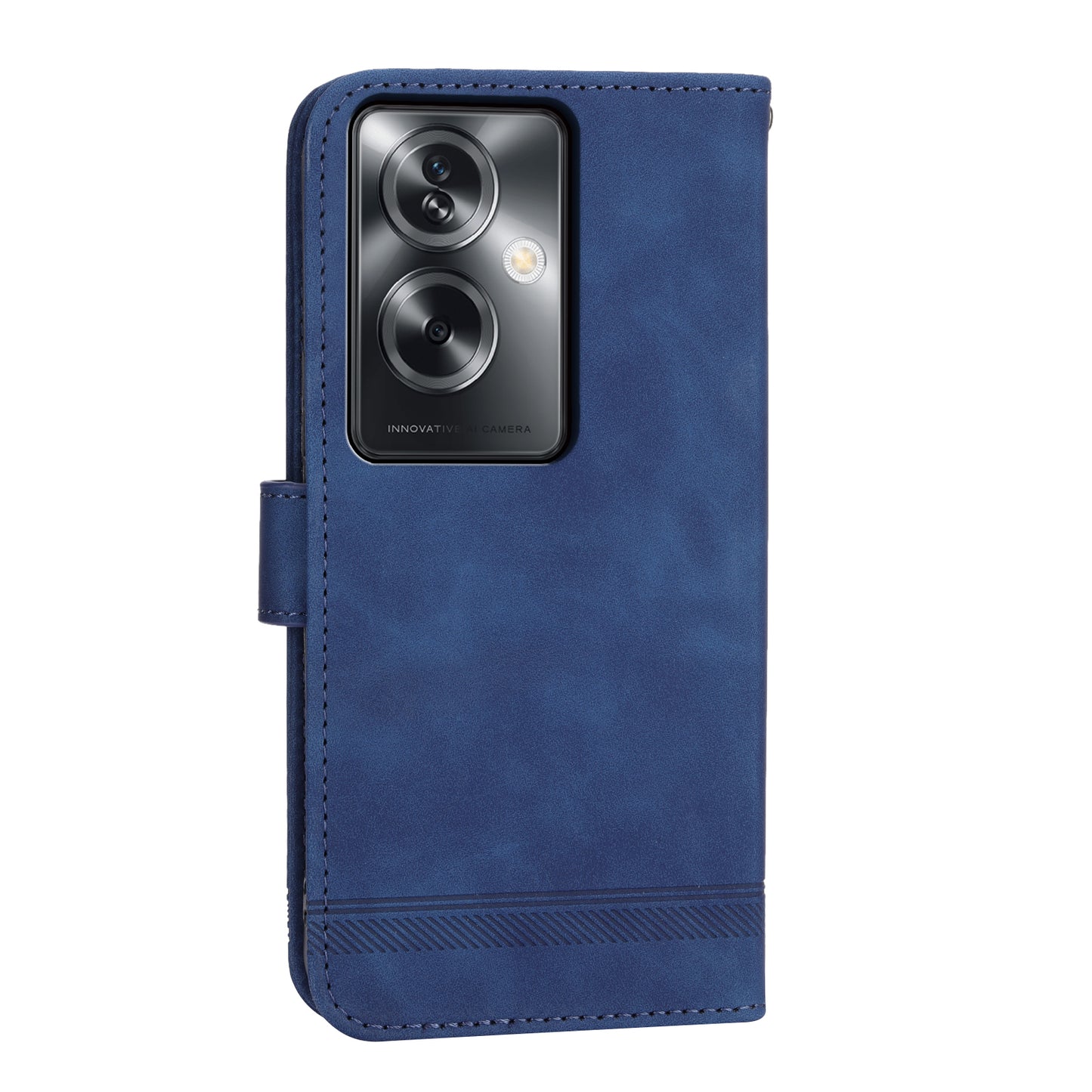 DIERFENG DF-03 Phone Stand Cover for Oppo A2 5G / A79 5G Shell Lines Imprinted Leather Case - Blue