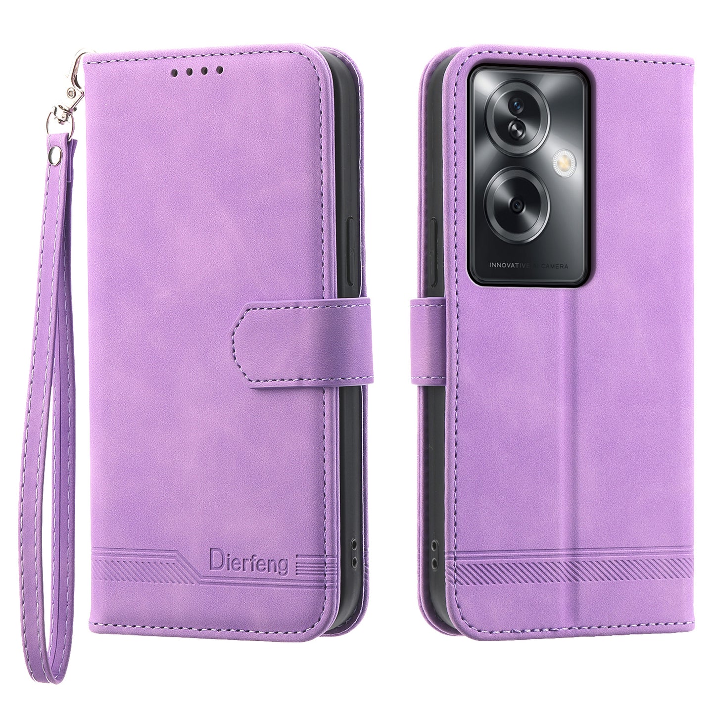 DIERFENG DF-03 Phone Stand Cover for Oppo A2 5G / A79 5G Shell Lines Imprinted Leather Case - Purple