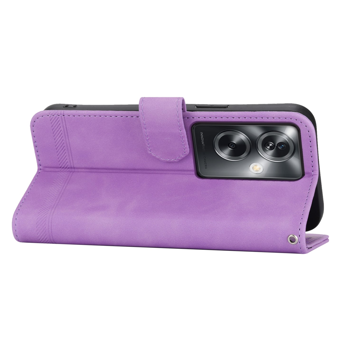 DIERFENG DF-03 Phone Stand Cover for Oppo A2 5G / A79 5G Shell Lines Imprinted Leather Case - Purple