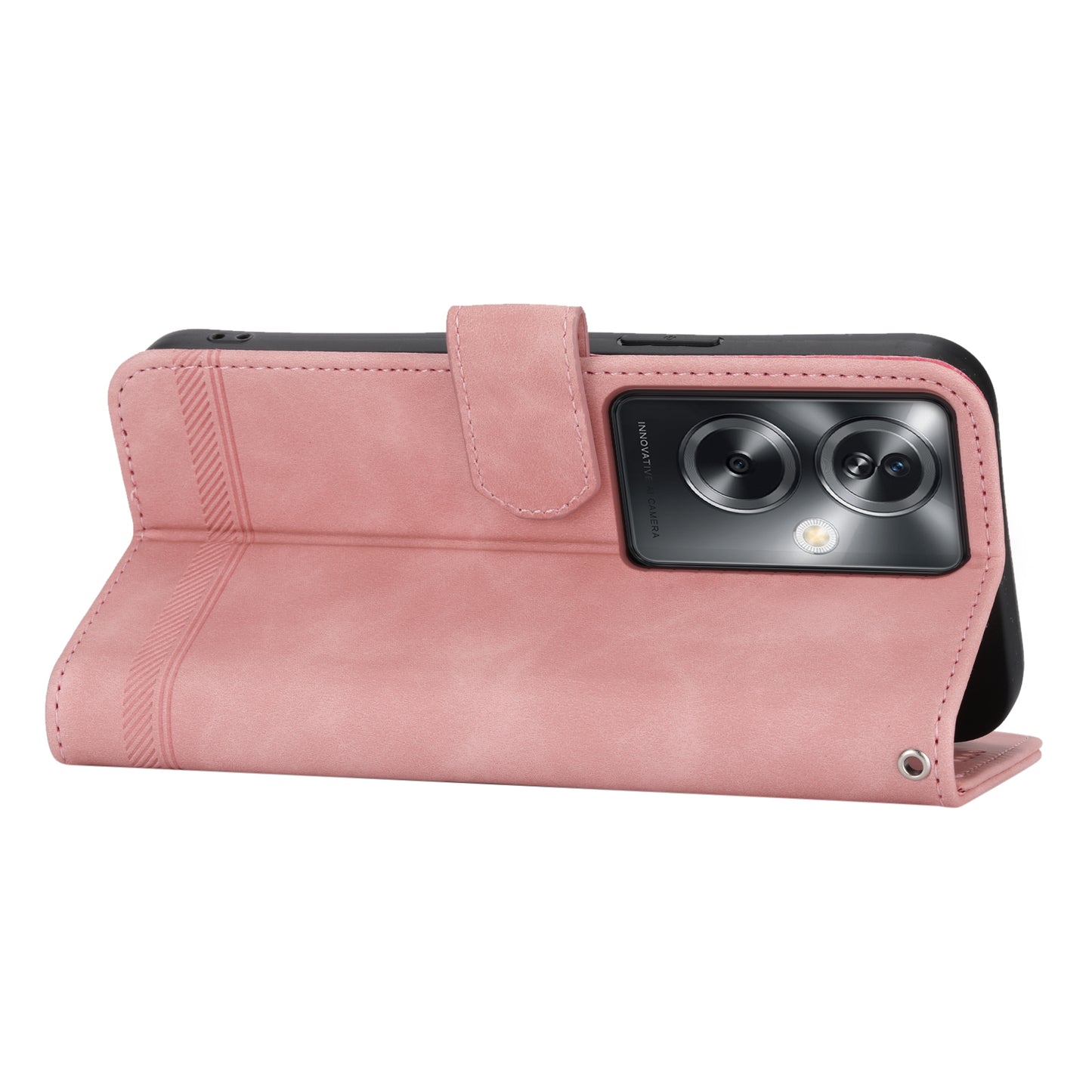 DIERFENG DF-03 Phone Stand Cover for Oppo A2 5G / A79 5G Shell Lines Imprinted Leather Case - Pink