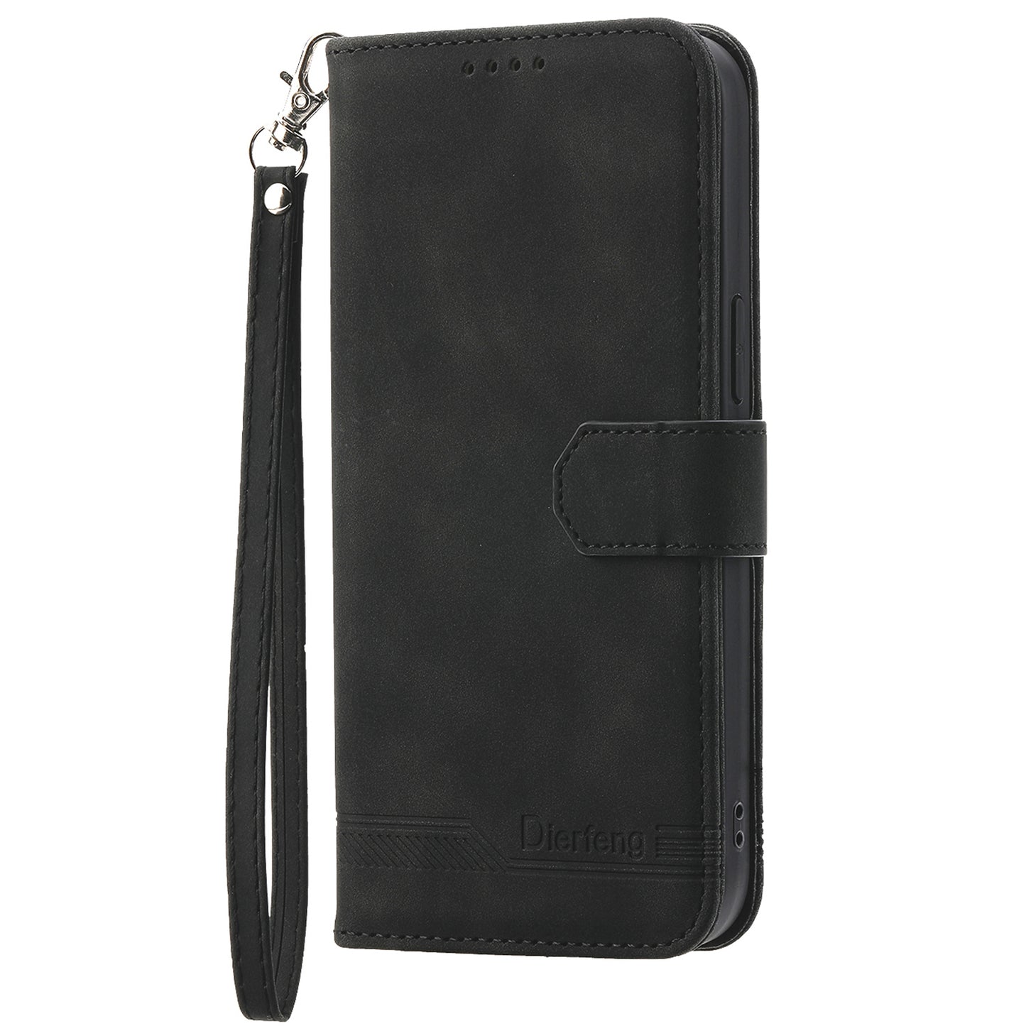 DIERFENG DF-03 Phone Stand Cover for Oppo A2 5G / A79 5G Shell Lines Imprinted Leather Case - Black