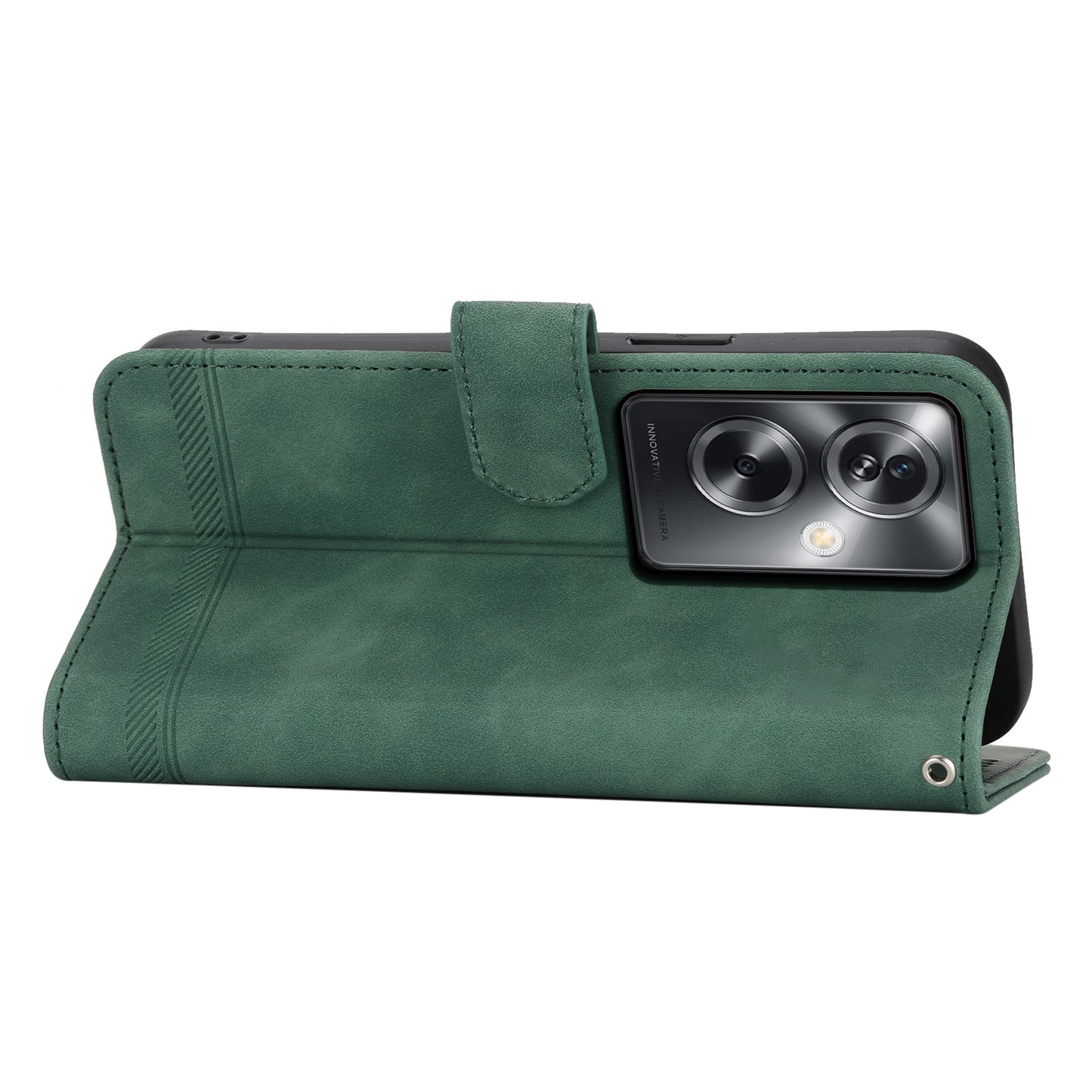 DIERFENG DF-03 Phone Stand Cover for Oppo A2 5G / A79 5G Shell Lines Imprinted Leather Case - Green