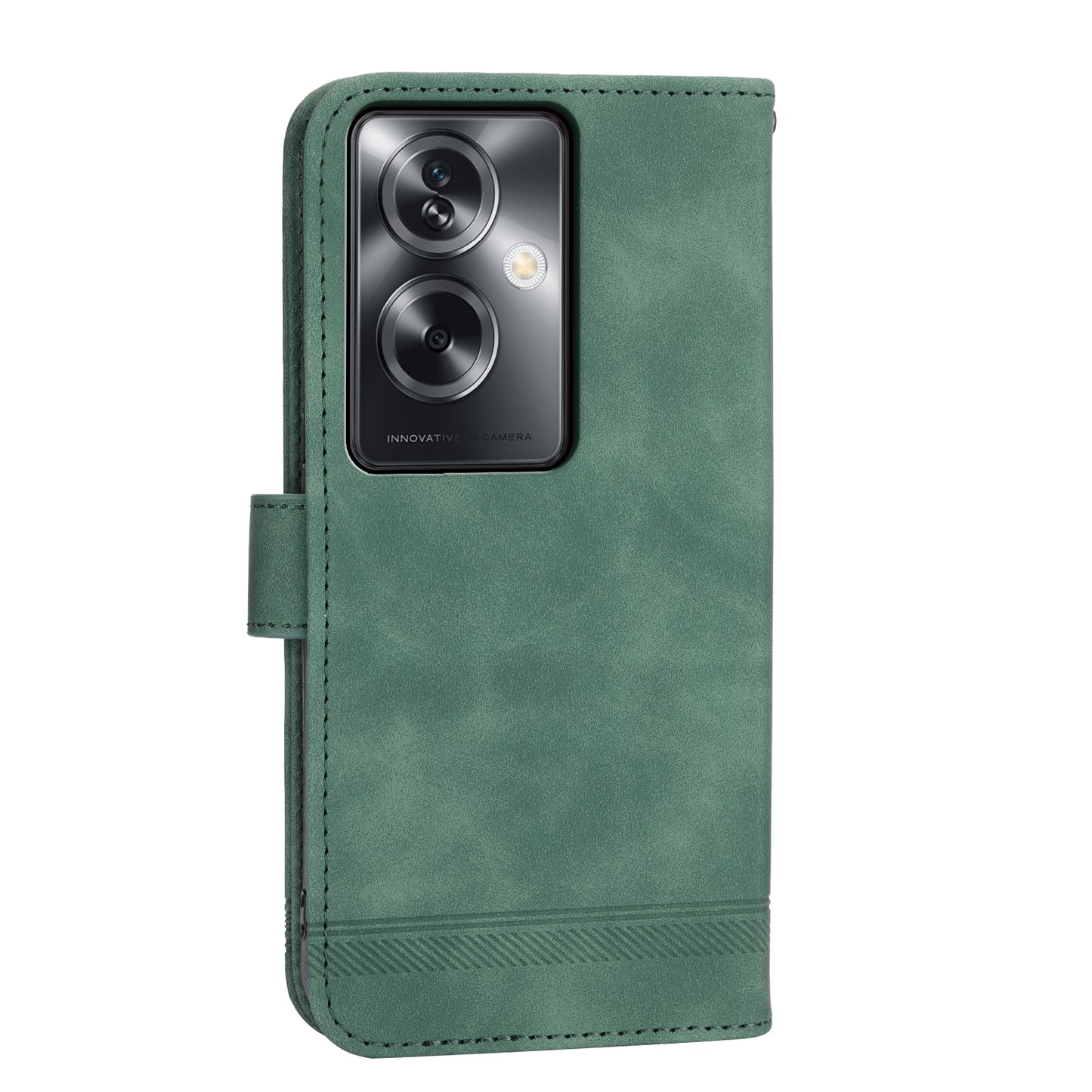 DIERFENG DF-03 Phone Stand Cover for Oppo A2 5G / A79 5G Shell Lines Imprinted Leather Case - Green