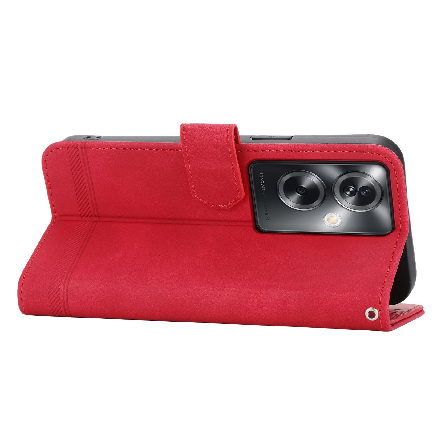 DIERFENG DF-03 Phone Stand Cover for Oppo A2 5G / A79 5G Shell Lines Imprinted Leather Case - Red
