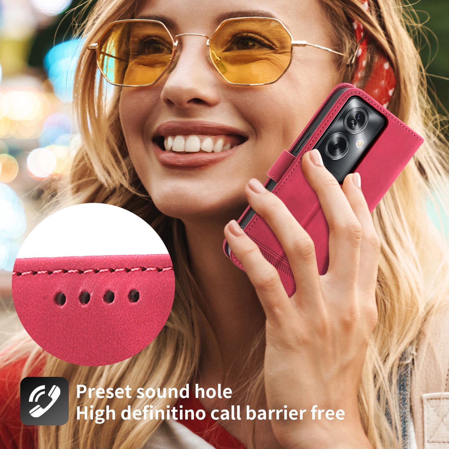 DIERFENG DF-03 Phone Stand Cover for Oppo A2 5G / A79 5G Shell Lines Imprinted Leather Case - Red