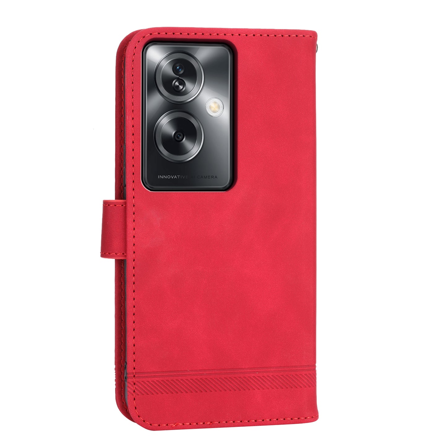 DIERFENG DF-03 Phone Stand Cover for Oppo A2 5G / A79 5G Shell Lines Imprinted Leather Case - Red