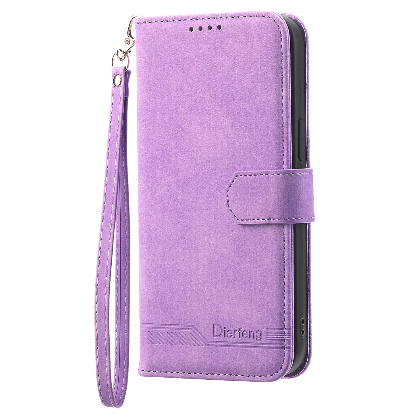 DIERFENG DF-03 Phone Wallet Cover for Realme 12 / 12x 5G Shell Card Slot Lines Imprinted Case - Purple