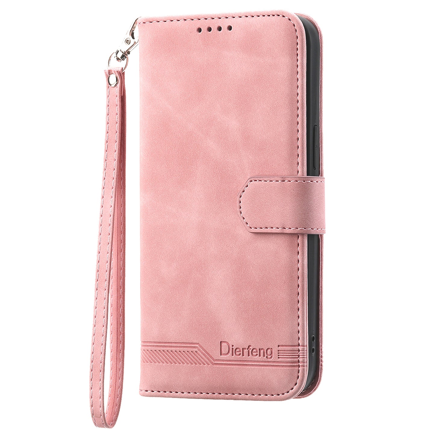 DIERFENG DF-03 Phone Wallet Cover for Realme 12 / 12x 5G Shell Card Slot Lines Imprinted Case - Pink