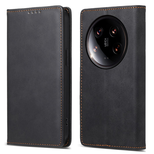 DF-05 For Xiaomi 14 Ultra Case Shockproof PU Leather Business Phone Cover with Stand Function - Black