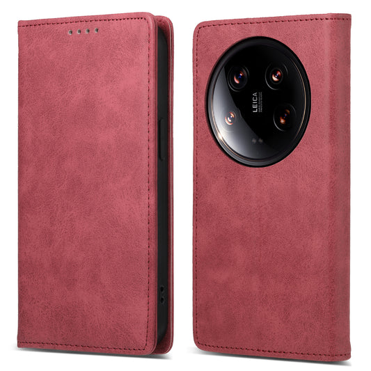 DF-05 For Xiaomi 14 Ultra Case Shockproof PU Leather Business Phone Cover with Stand Function - Red