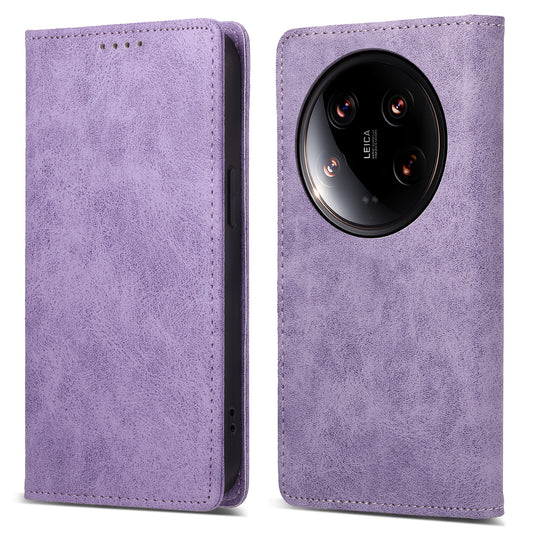 DF-05 For Xiaomi 14 Ultra Case Shockproof PU Leather Business Phone Cover with Stand Function - Purple