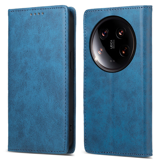 DF-05 For Xiaomi 14 Ultra Case Shockproof PU Leather Business Phone Cover with Stand Function - Blue
