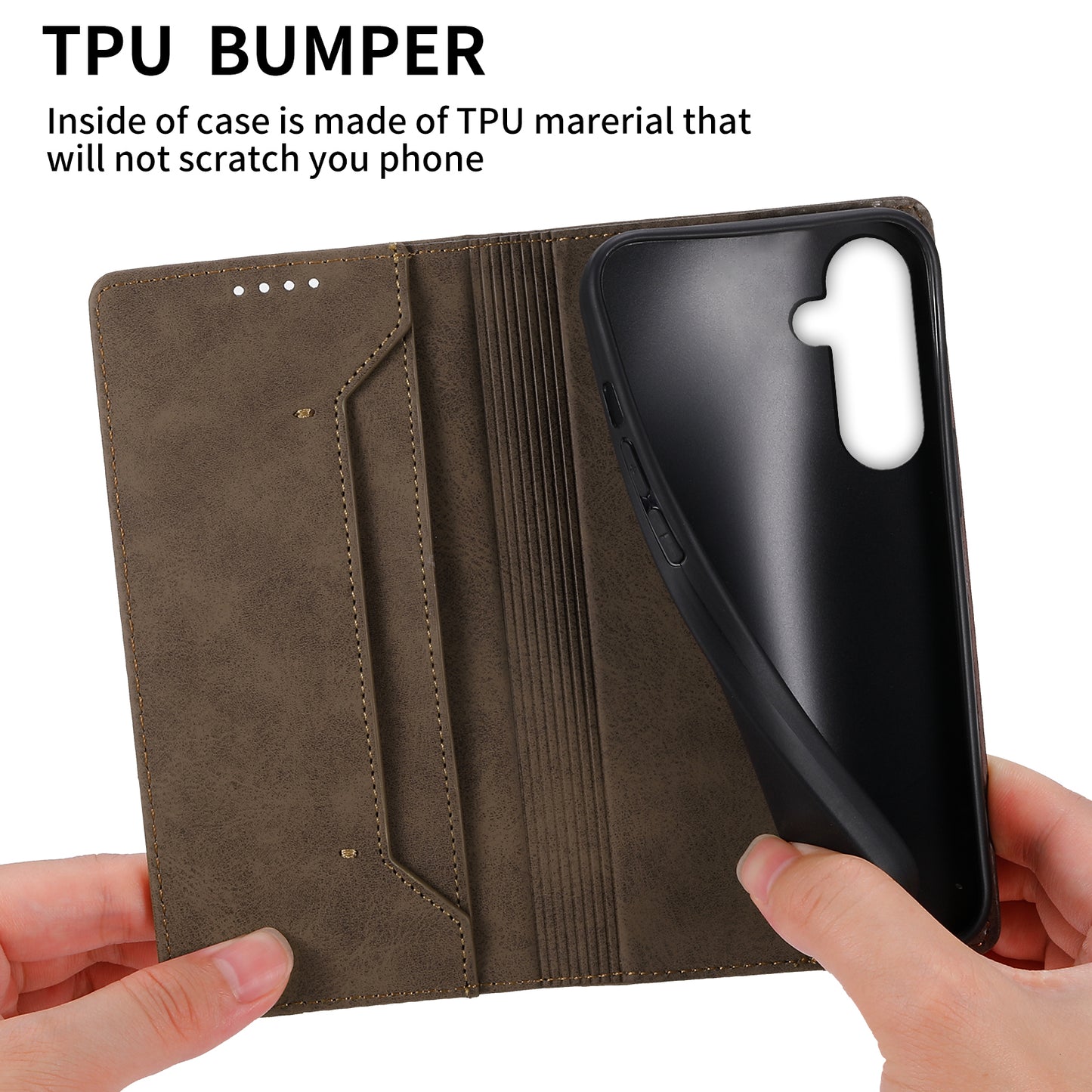 DF-05 For Samsung Galaxy M55 5G Case RFID Blocking Magnetic Closure Leather Phone Cover - Brown