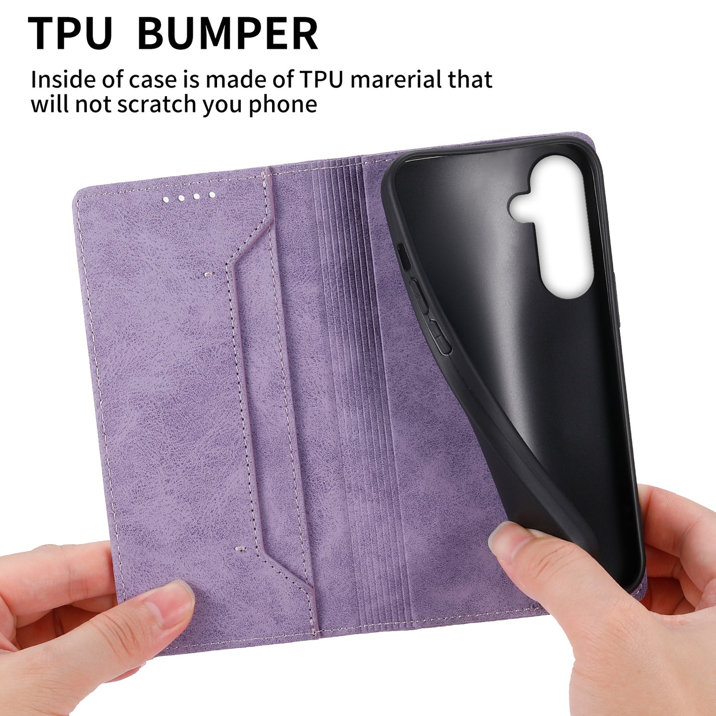 DF-05 For Samsung Galaxy M55 5G Case RFID Blocking Magnetic Closure Leather Phone Cover - Purple