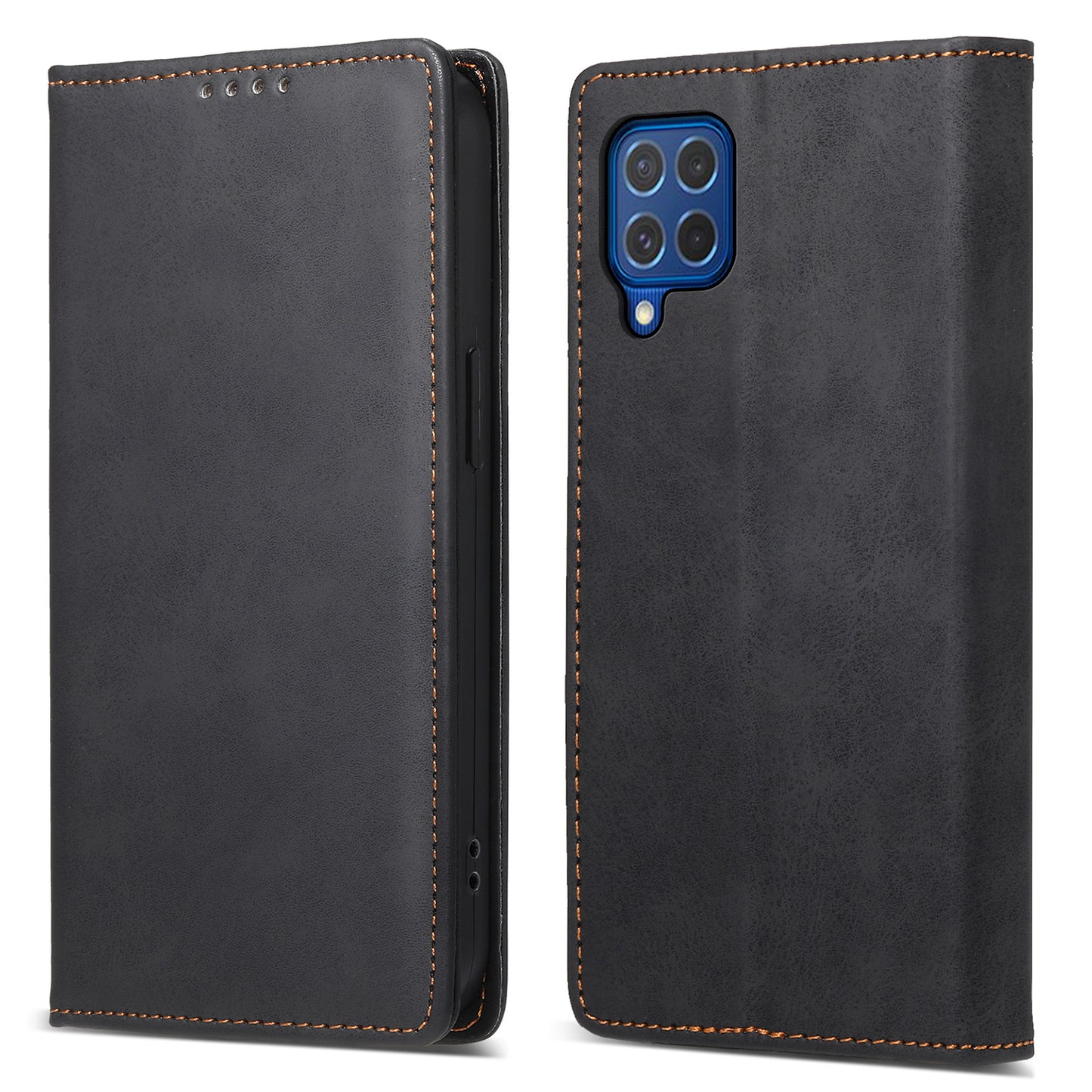DF-05 For Samsung Galaxy M62 Wallet Case with RFID Blocking PU Leather Magnetic Absorption Phone Cover - Black