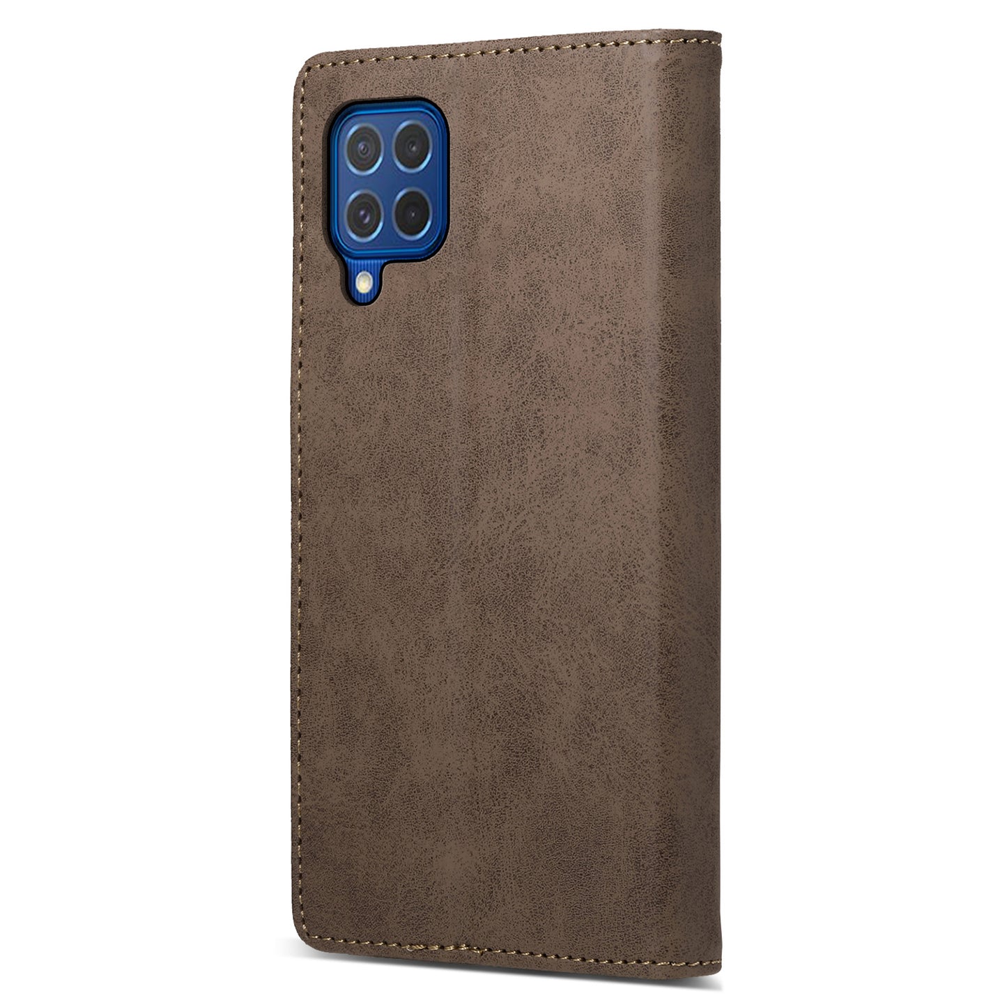 DF-05 For Samsung Galaxy M62 Wallet Case with RFID Blocking PU Leather Magnetic Absorption Phone Cover - Brown