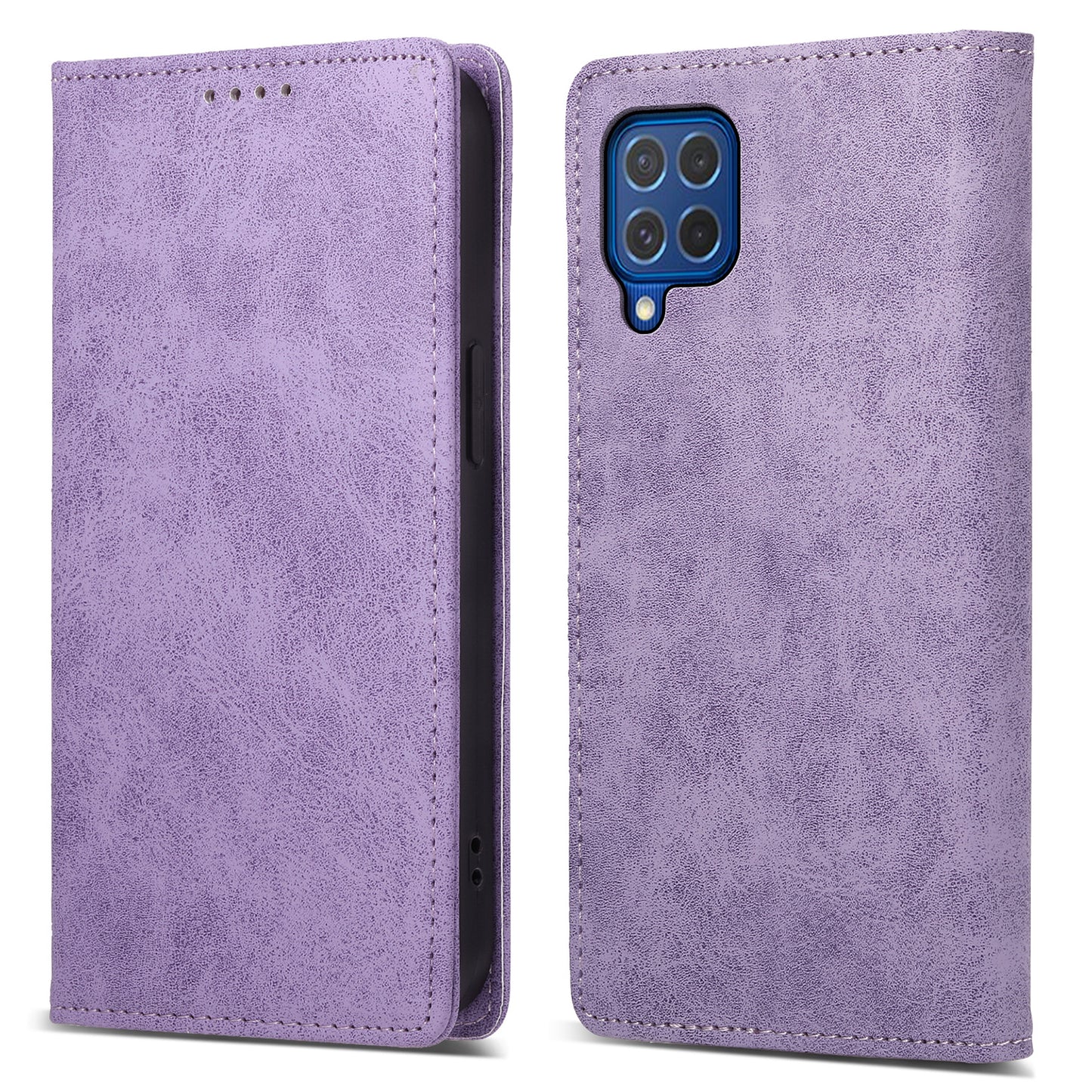 DF-05 For Samsung Galaxy M62 Wallet Case with RFID Blocking PU Leather Magnetic Absorption Phone Cover - Purple