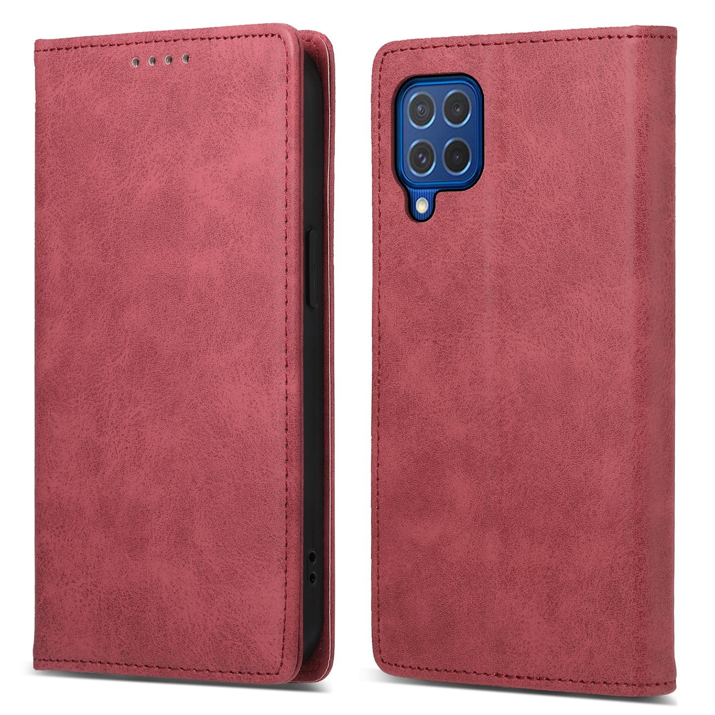 DF-05 For Samsung Galaxy M62 Wallet Case with RFID Blocking PU Leather Magnetic Absorption Phone Cover - Red