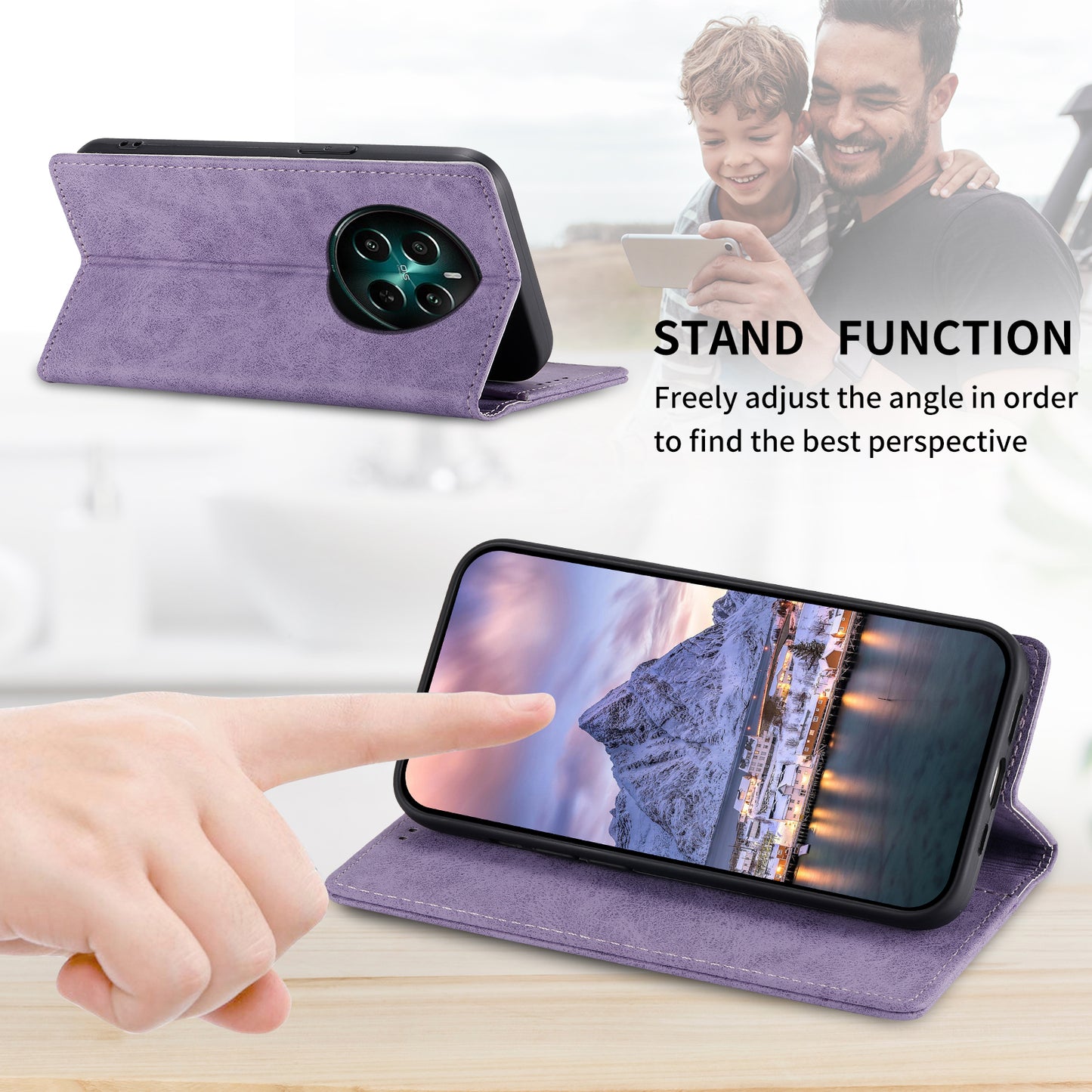 DF-05 For Realme 12+ 5G / Narzo 70 Pro 5G Case Magnetic PU Leather Wallet-Style Business Phone Cover - Purple