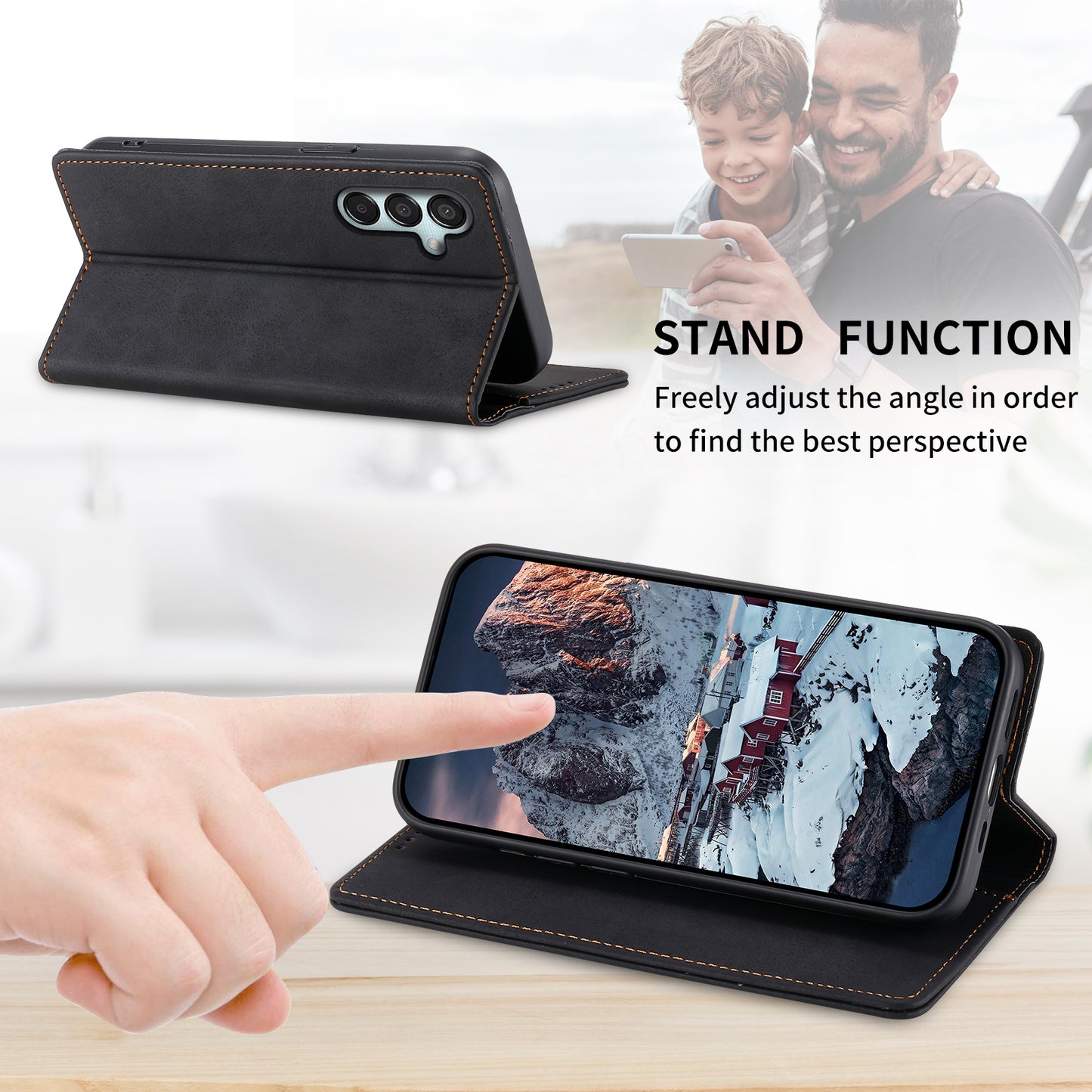 DF-05 For Samsung Galaxy M15 5G / F15 5G Case PU Leather Hidden Magnet Folio Phone Cover - Black