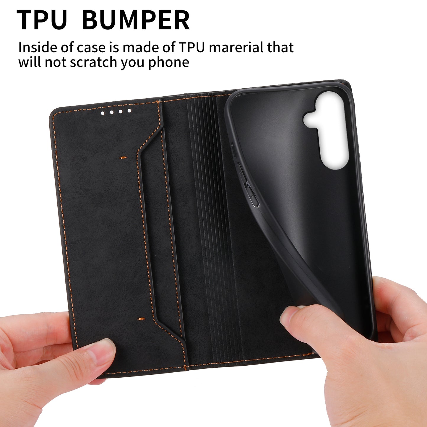 DF-05 For Samsung Galaxy M15 5G / F15 5G Case PU Leather Hidden Magnet Folio Phone Cover - Black