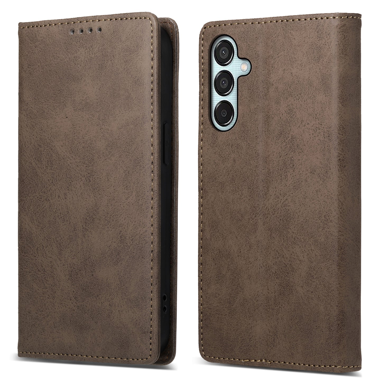 DF-05 For Samsung Galaxy M15 5G / F15 5G Case PU Leather Hidden Magnet Folio Phone Cover - Brown