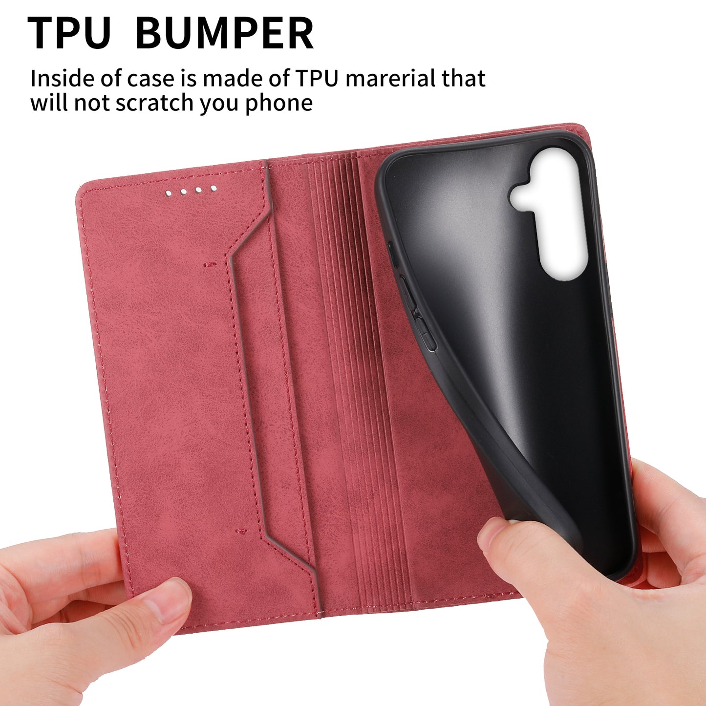 DF-05 For Samsung Galaxy M15 5G / F15 5G Case PU Leather Hidden Magnet Folio Phone Cover - Red